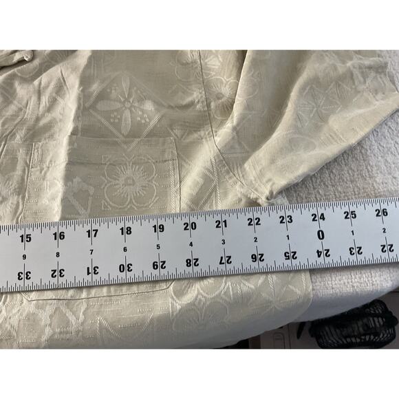 Caribbean Joe Shirt Mens XL Beige 100% Silk Floral Jacquard Button Up Camp - Picture 4 of 10